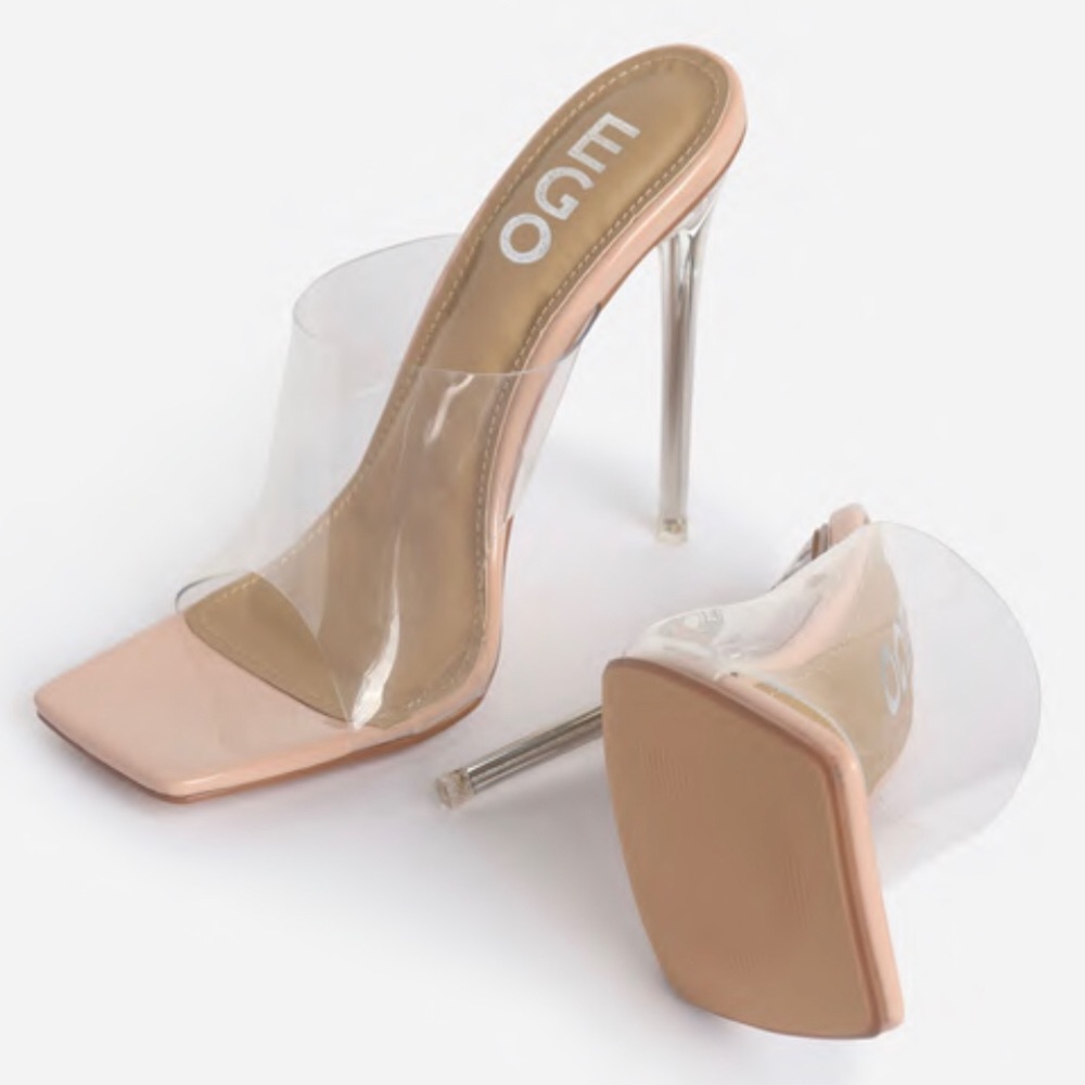 Clear Square Peep Toe Heel In Nude